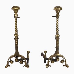 Neo-Gothic Bronze Andirons, 1890s, Set of 2-LW-2022815