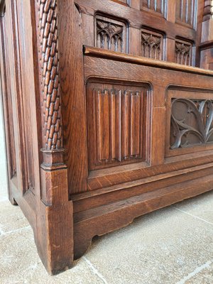 Neo-Gothic French Hand-Carved Oak Hall Bench, 1870s-TDA-1376286