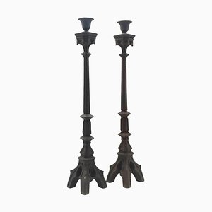 Neo-Gothic Iron Altar Candlesticks, 1900, Set of 2-YUW-1783737