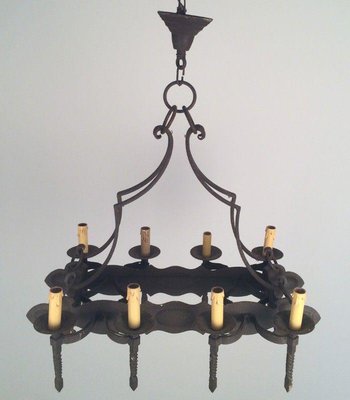 Neo-Gothic Wrought Iron Chandelier with 8 Arms-BA-1365800