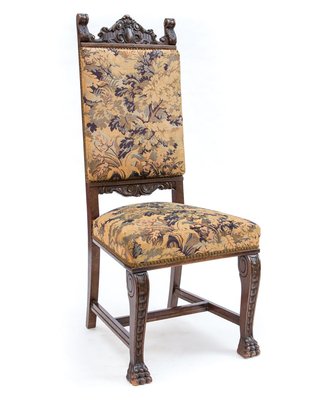 Neo-Renaissance Carved Chair with Woven Upholstery, 1800s-FSD-885747