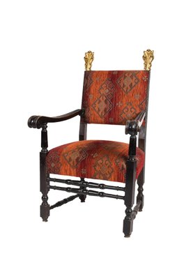 Neo-Renaissance Revival Carved Walnut Armchairs and Canape, 1900s, Set of 3-ABO-1440491