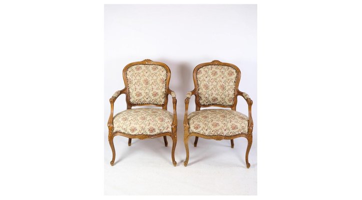 Neo-Rococo Armchairs in Decorated Fabric & Light Wood, Set of 2-UY-1274076