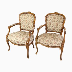 Neo-Rococo Armchairs in Decorated Fabric & Light Wood, Set of 2-UY-1274076