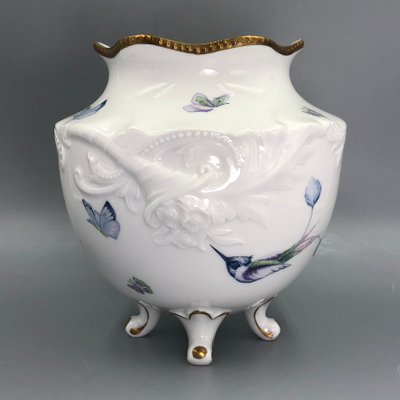 Neo- Rococo Vase on Paw Feet Hummingbird and Butterfly Decoration from Royal Prussian Tettau-XOP-2035033