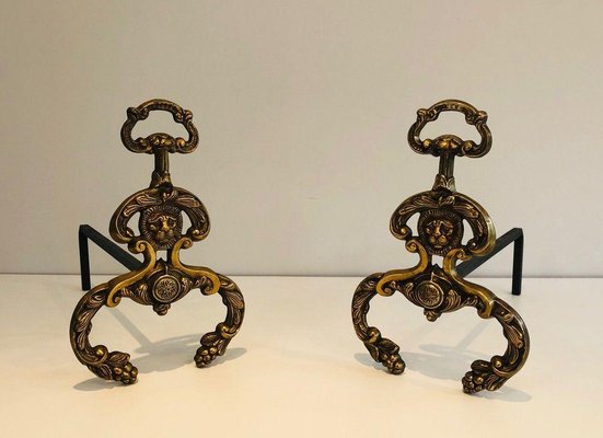 Neoclassical Bronze and Wrought Iron Chenets, Set of 2-BA-1365823