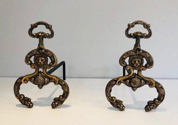 Neoclassical Bronze and Wrought Iron Chenets, Set of 2-BA-1365823