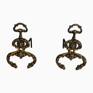 Neoclassical Bronze and Wrought Iron Chenets, Set of 2-BA-1365823