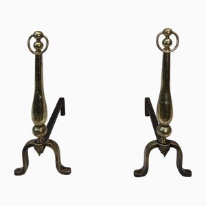 Neoclassical Chenets in Brass and Wrought Iron, 1970s, Set of 2-BA-1784748