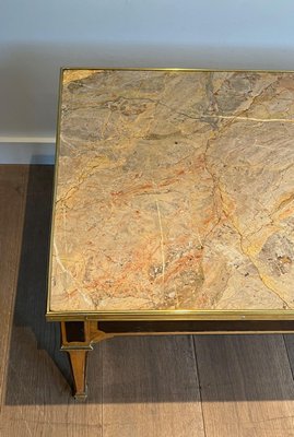 Neoclassical Coffee Table in Patinated Wood and Brass with Marble Top, 1940s-BA-2020893