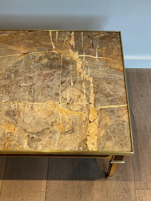 Neoclassical Coffee Table in Patinated Wood and Brass with Marble Top, 1940s-BA-2020893