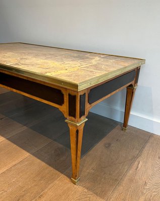 Neoclassical Coffee Table in Patinated Wood and Brass with Marble Top, 1940s-BA-2020893