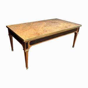 Neoclassical Coffee Table in Patinated Wood and Brass with Marble Top, 1940s-BA-2020893