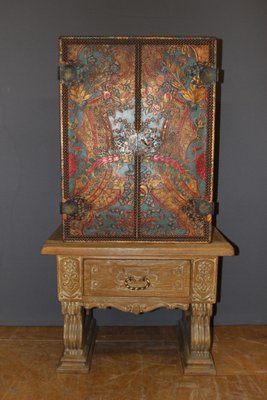 Neoclassical Colored Leather & Oak Cabinet, 1940s-BCR-842578