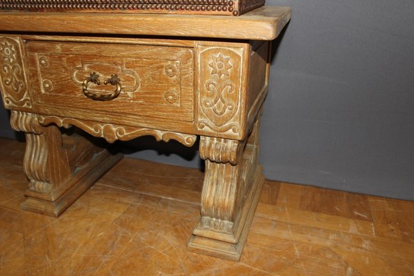 Neoclassical Colored Leather & Oak Cabinet, 1940s-BCR-842578