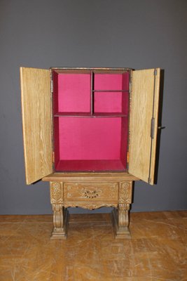 Neoclassical Colored Leather & Oak Cabinet, 1940s-BCR-842578