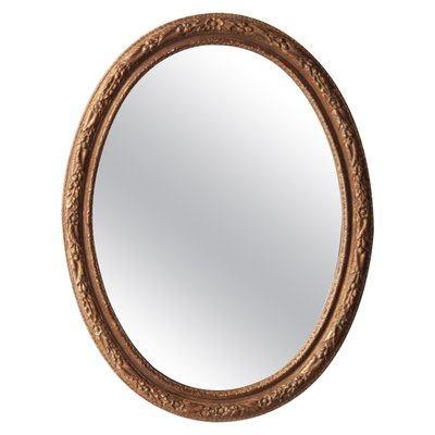 Neoclassical Empire Oval Gold Hand-Carved Wooden Mirror, Spain, 1970-UZ-862968