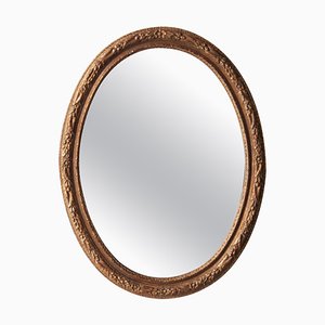 Neoclassical Empire Oval Gold Hand-Carved Wooden Mirror, Spain, 1970-UZ-862968