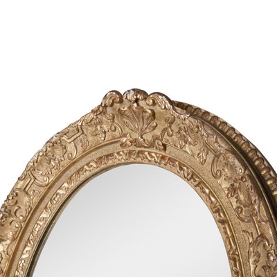 Neoclassical Empire Oval Gold Hand Carved Wooden Mirror, Spain, 1970s-UZ-951717