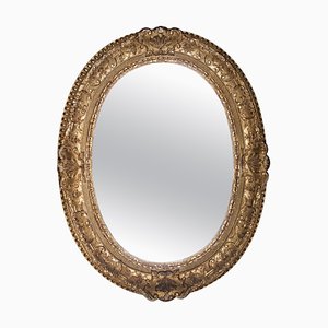 Neoclassical Empire Oval Gold Hand Carved Wooden Mirror, Spain, 1970s-UZ-951717