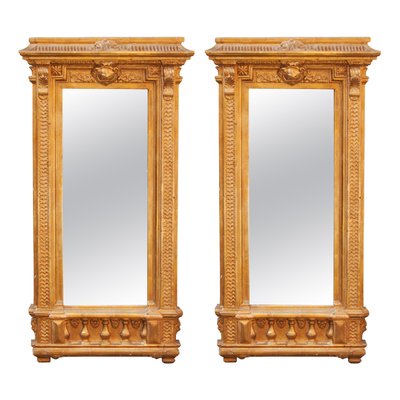 Neoclassical Empire Rectangular Gold Hand Carved Wooden Mirror, Spain, 1970s, Set of 2-UZ-994205