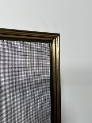 Neoclassical Fire Screen in Brushed Steel, Brass and Wire Mesh in the style of the Maison Jansen, 1940s-BA-1780968