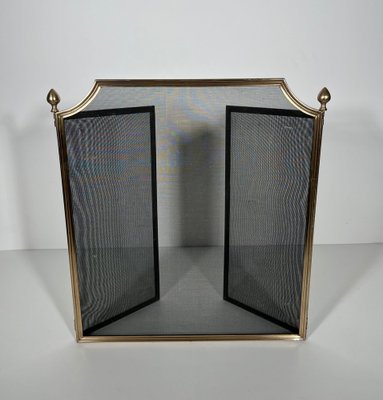 Neoclassical Fire Screen in Brushed Steel, Brass and Wire Mesh in the style of the Maison Jansen, 1940s-BA-1780968