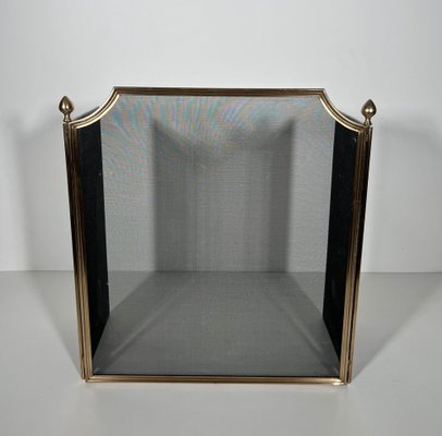 Neoclassical Fire Screen in Brushed Steel, Brass and Wire Mesh in the style of the Maison Jansen, 1940s-BA-1780968