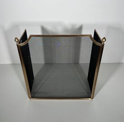 Neoclassical Fire Screen in Brushed Steel, Brass and Wire Mesh in the style of the Maison Jansen, 1940s-BA-1780968