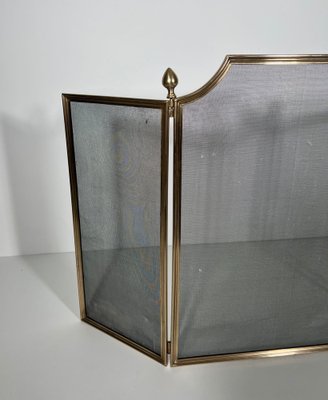 Neoclassical Fire Screen in Brushed Steel, Brass and Wire Mesh in the style of the Maison Jansen, 1940s-BA-1780968