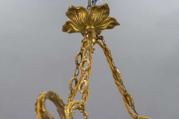 Neoclassical French Bronze Chandelier in Pate De Verre Glass by Jean Noverdy-KEG-1065531