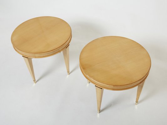 Neoclassical Gueridon Sycamore Brass Tables by André Arbus, 1940s, Set of 2-YJA-1385509