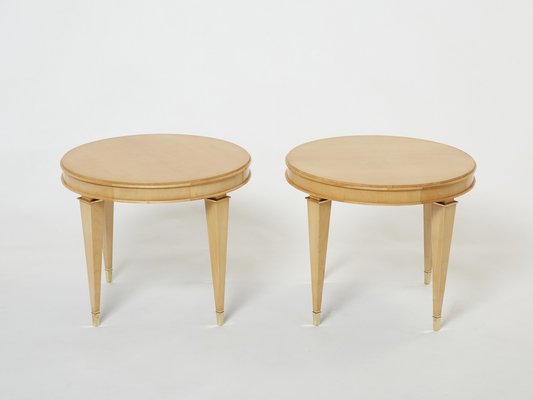 Neoclassical Gueridon Sycamore Brass Tables by André Arbus, 1940s, Set of 2-YJA-1385509