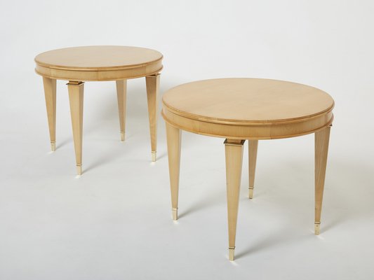 Neoclassical Gueridon Sycamore Brass Tables by André Arbus, 1940s, Set of 2-YJA-1385509