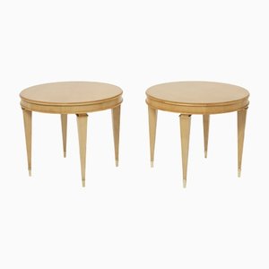 Neoclassical Gueridon Sycamore Brass Tables by André Arbus, 1940s, Set of 2-YJA-1385509