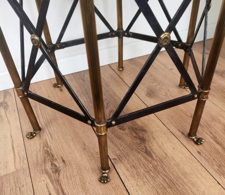 Neoclassical Hollywood Regency Side Table in Brass, Metal & Tooled Leather Top-EUP-1241587