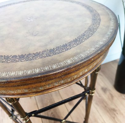 Neoclassical Hollywood Regency Side Table in Brass, Metal & Tooled Leather Top-EUP-1241587