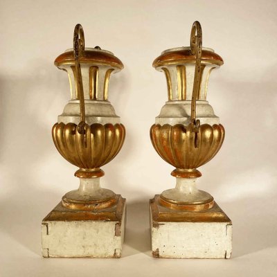 Neoclassical Italian Vases Lacquered Ivory and Gilded Iron Handles, 1780s, Set of 2-TBU-2041299