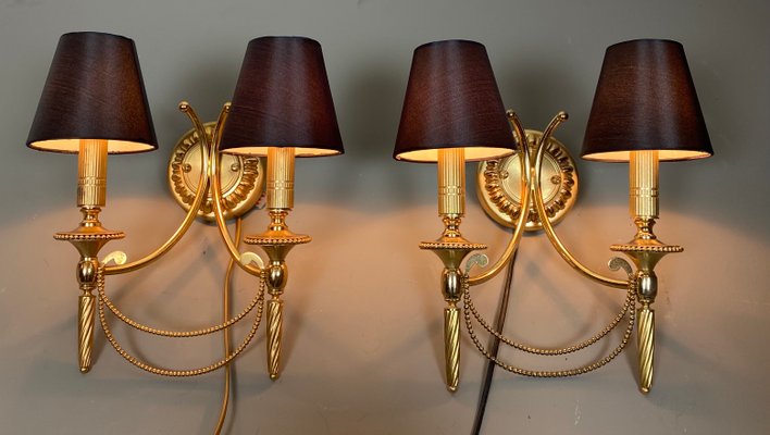 Neoclassical Italian Wall Lights in Gilt Brass by Gaetano Sciolari for Sciolari, 1960s, Set of 2-WZZ-1179077