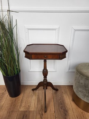 Neoclassical Italian Walnut Inlay Octagonal Tripod Side Table, 1950s-EUP-1820402