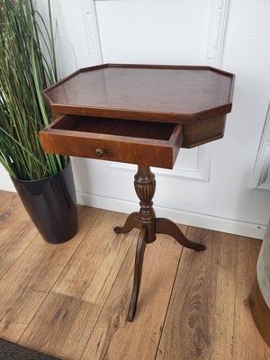 Neoclassical Italian Walnut Inlay Octagonal Tripod Side Table, 1950s-EUP-1820402