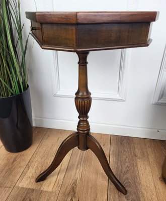 Neoclassical Italian Walnut Inlay Octagonal Tripod Side Table, 1950s-EUP-1820402