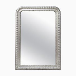 Neoclassical Rectangular Silver & Hand Carved Wood Mirror-UZ-1192834