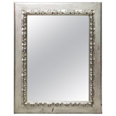 Neoclassical Regency Rectangular Silver Hand Carved Wooden Mirror-UZ-1209926