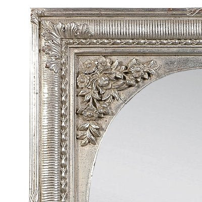 Neoclassical Regency Rectangular Silver Hand-Carved Wooden Mirror, 1970-UZ-862948