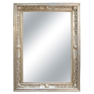 Neoclassical Regency Rectangular Silver Hand Carved Wooden Mirror, 1970s-UZ-1366430