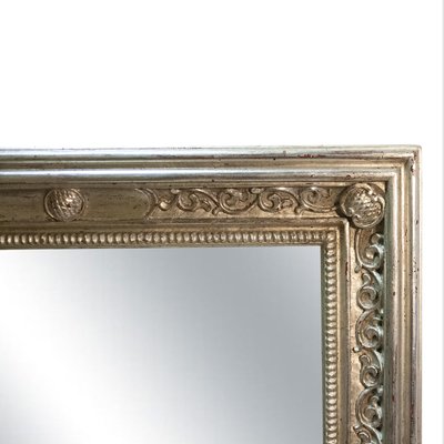 Neoclassical Regency Rectangular Silver Hand Carved Wooden Mirror, 1970s-UZ-1366430