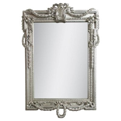 Neoclassical Regency Rectangular Silver Hand Carved Wooden Mirror, Spain, 1970-UZ-1285768