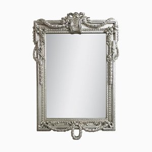 Neoclassical Regency Rectangular Silver Hand Carved Wooden Mirror, Spain, 1970-UZ-1285768