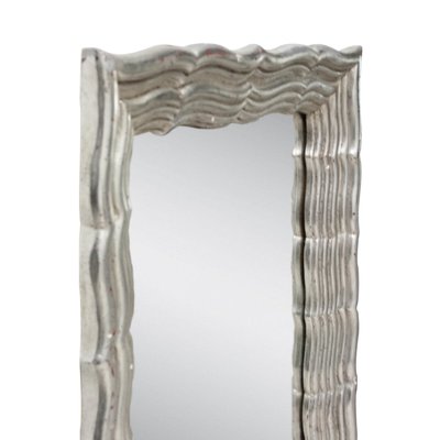 Neoclassical Regency Rectangular Silver Mirror in Hand-Carved Wood, 1970-UZ-1179814